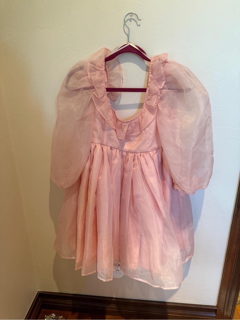 Sheer Pink Puff-Sleeve Mini Dress